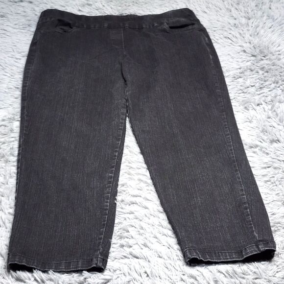 Alfred Dunner Pull On Jeans Womens 20W Black Denim Elastic Waist Plus Size Pants - Picture 1 of 12
